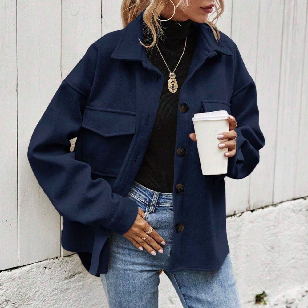 Cozy Boyfriend fit Button Down Oversized Jacket Shacket - Picture 8 of 11